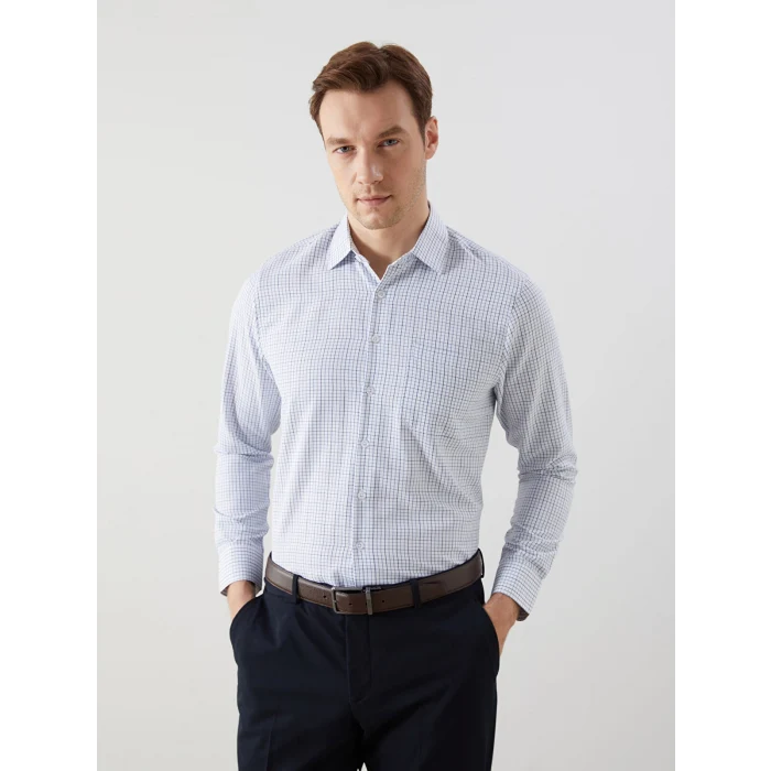 LCW BUSINESS Lacivert Regular Fit Uzun Kollu Ekose Gabardin Erkek Gömlek