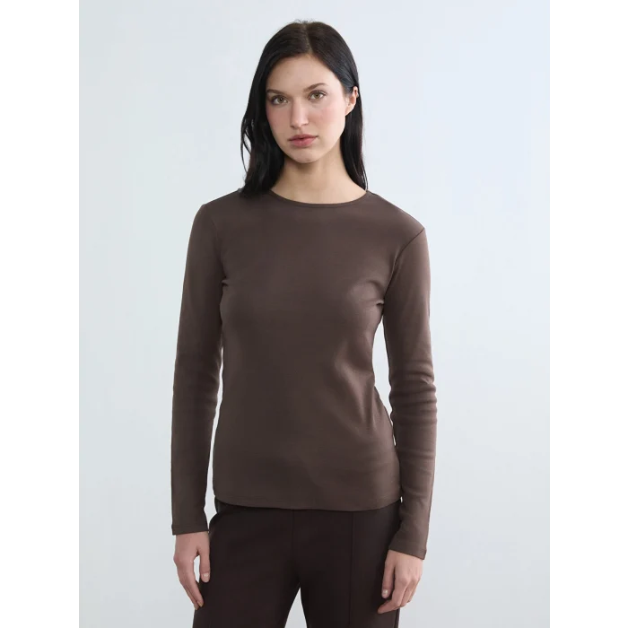 LCWAIKIKI Basic Kahverengi Bisiklet Yaka Kadın Body