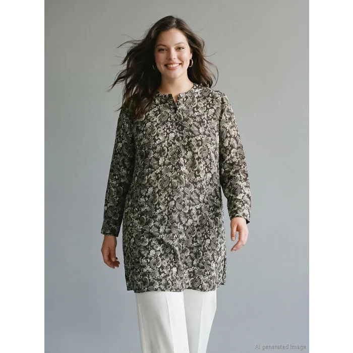 LCW Grace Yeşil Hakim Yaka Desenli Kadın Tunik