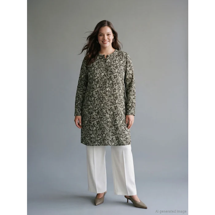LCW Grace Yeşil Hakim Yaka Desenli Kadın Tunik
