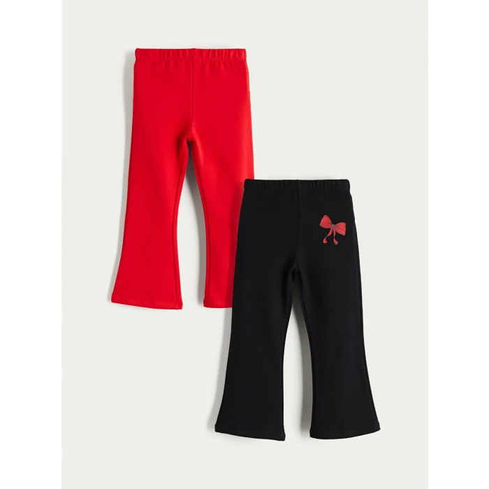 LCW Kids Siyah Beli Lastikli İspanyol Paça Kız Çocuk Tayt 2li