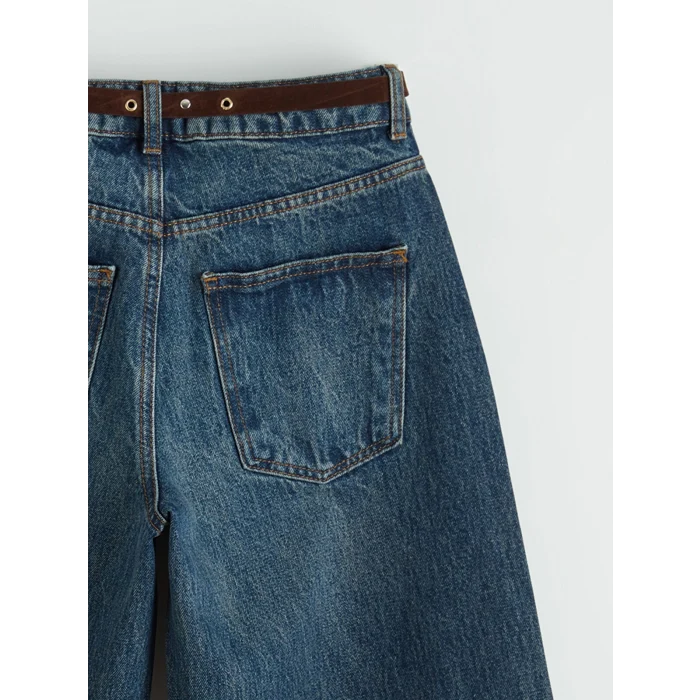 LCW Vision İndigo Beli Kemerli Wideleg Kadın Jean Pantolon