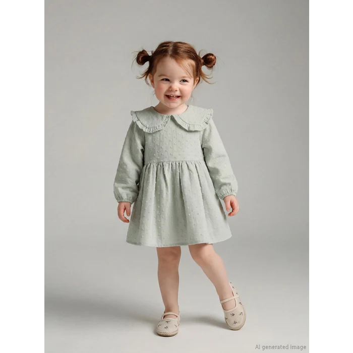 LCW baby Yeşil Bebe Yaka Kız Bebek Elbise