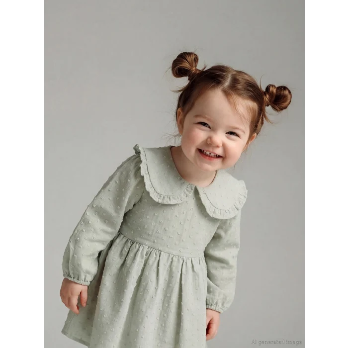 LCW baby Yeşil Bebe Yaka Kız Bebek Elbise