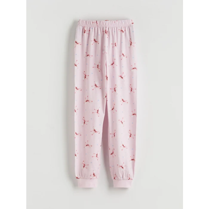 LCW Kids Ekru Bisiklet Yaka Baskılı Kız Çocuk Pijama Takımı