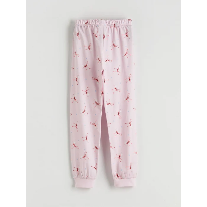 LCW Kids Ekru Bisiklet Yaka Baskılı Kız Çocuk Pijama Takımı