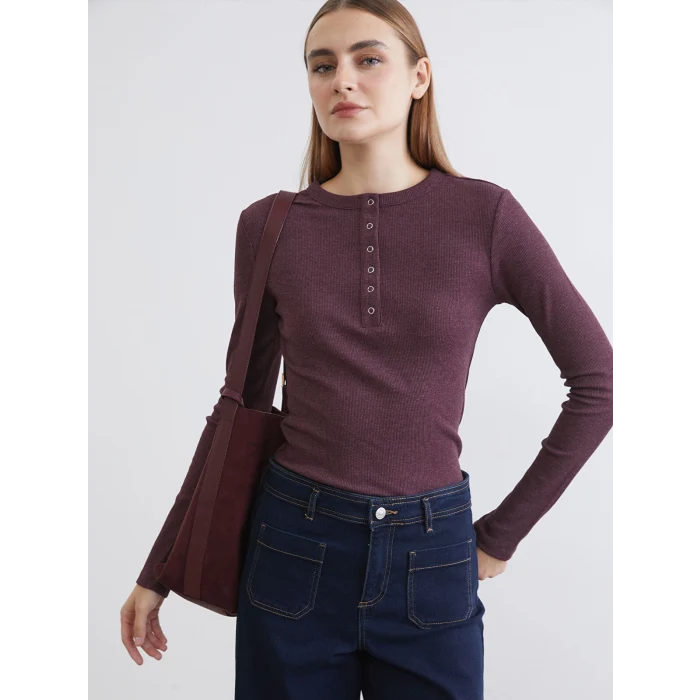 LCWAIKIKI Classic Bordo Bisiklet Yaka Fitilli Kadın Body