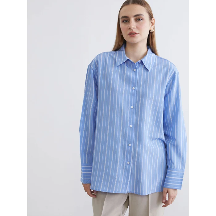 LCWAIKIKI Classic Mavi Çizgili Kadın Gömlek