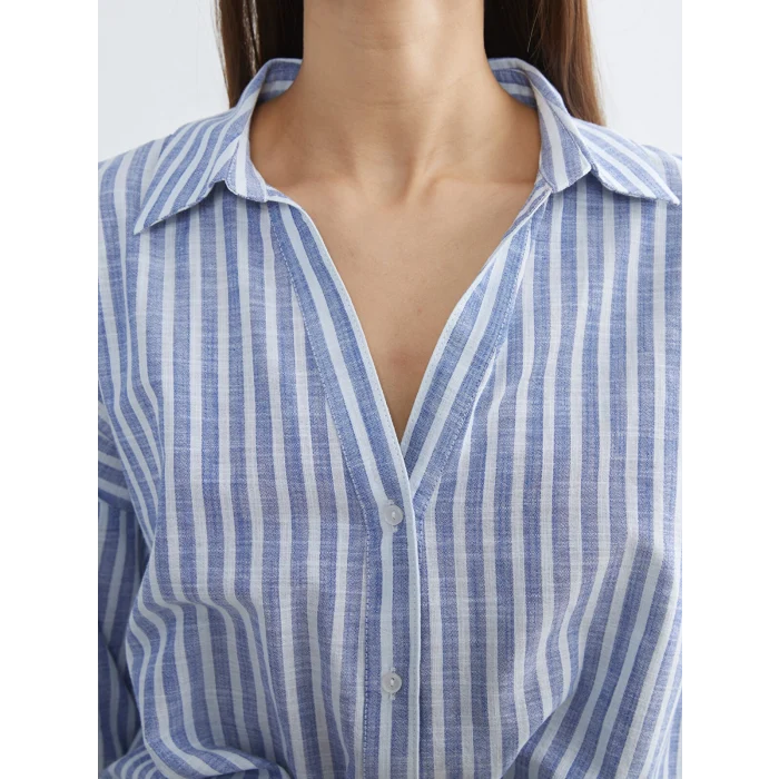 LCW Vision Mavi Çizgili Oversize Poplin Kadın Gömlek