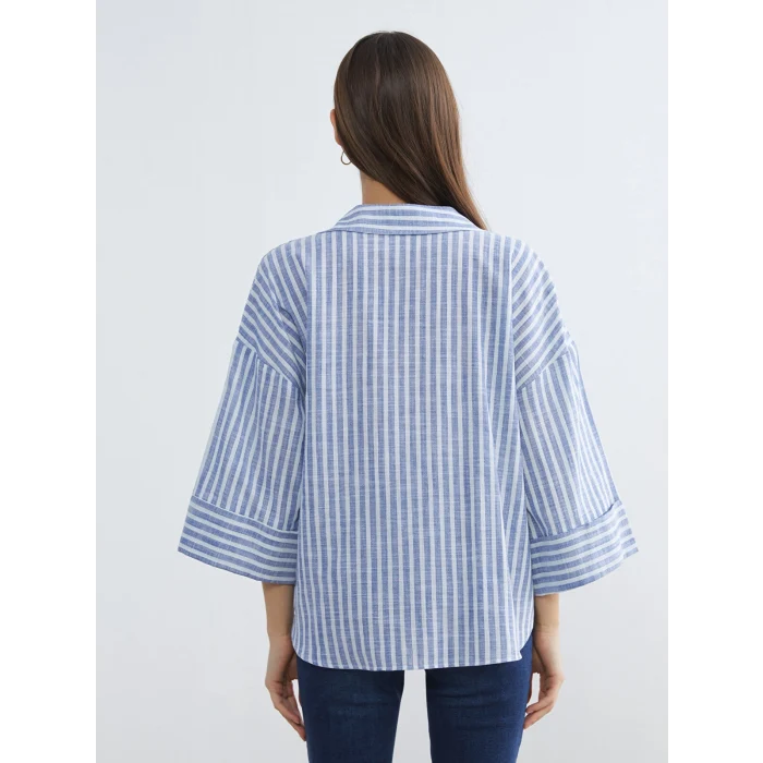 LCW Vision Mavi Çizgili Oversize Poplin Kadın Gömlek