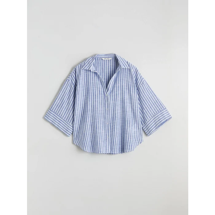 LCW Vision Mavi Çizgili Oversize Poplin Kadın Gömlek