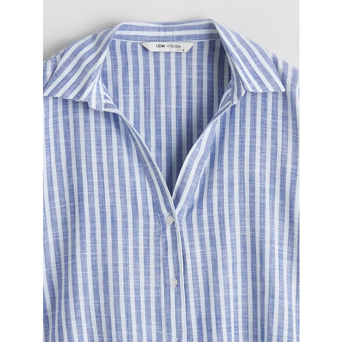LCW Vision Mavi Çizgili Oversize Poplin Kadın Gömlek