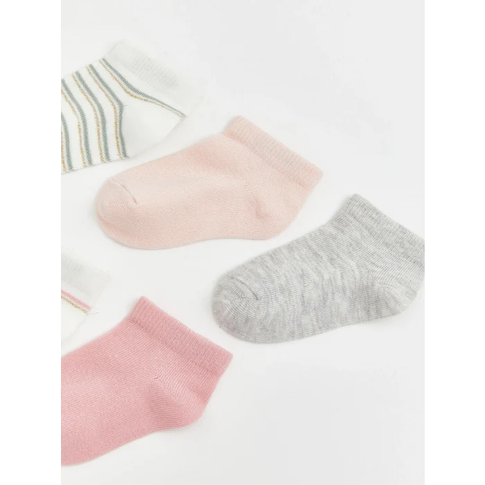 LCW baby Pembe Desenli Kız Bebek Patik Çorap 5li Paket