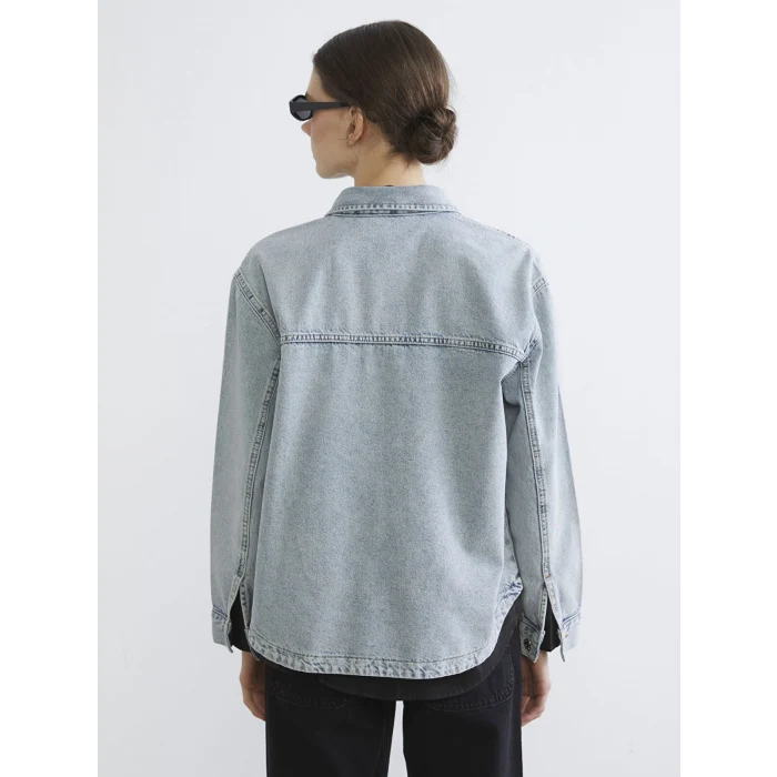 LCWAIKIKI Classic İndigo Gömlek Yaka Oversize Kadın Jean Ceket