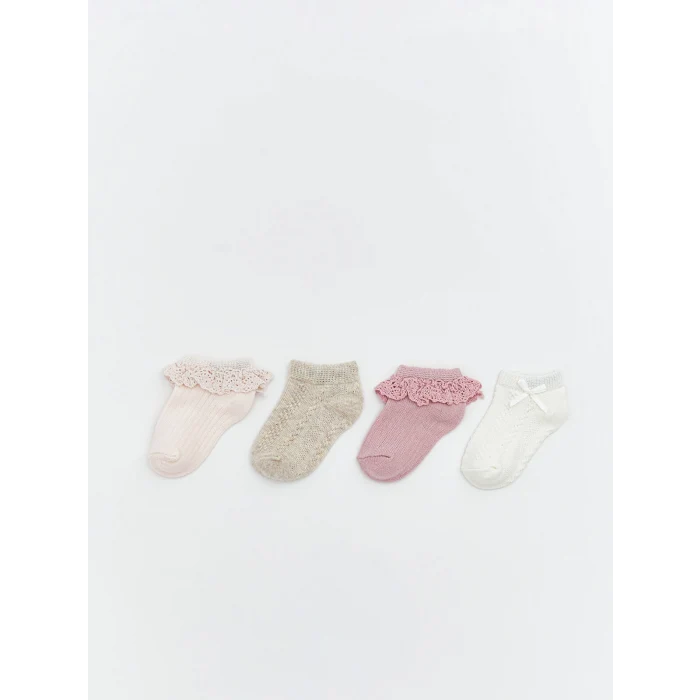 LCW baby Pembe Desenli Kız Bebek Patik Çorap 4lü
