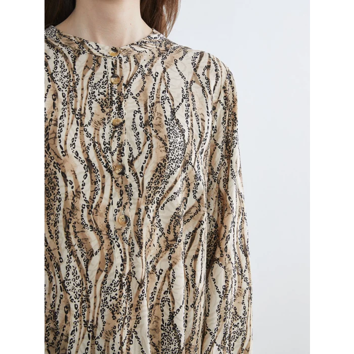 LCW Grace Kahverengi Hakim Yaka Desenli Kadın Tunik