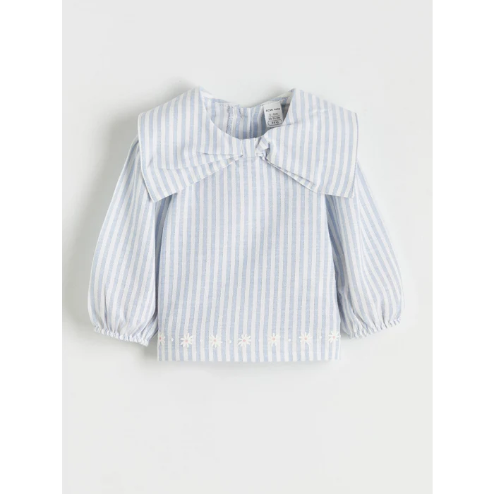 LCW baby Ekru Fiyonk Yaka Detaylı Çizgili Kız Bebek Bluz ve Tayt