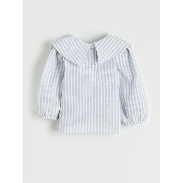 LCW baby Ekru Fiyonk Yaka Detaylı Çizgili Kız Bebek Bluz ve Tayt