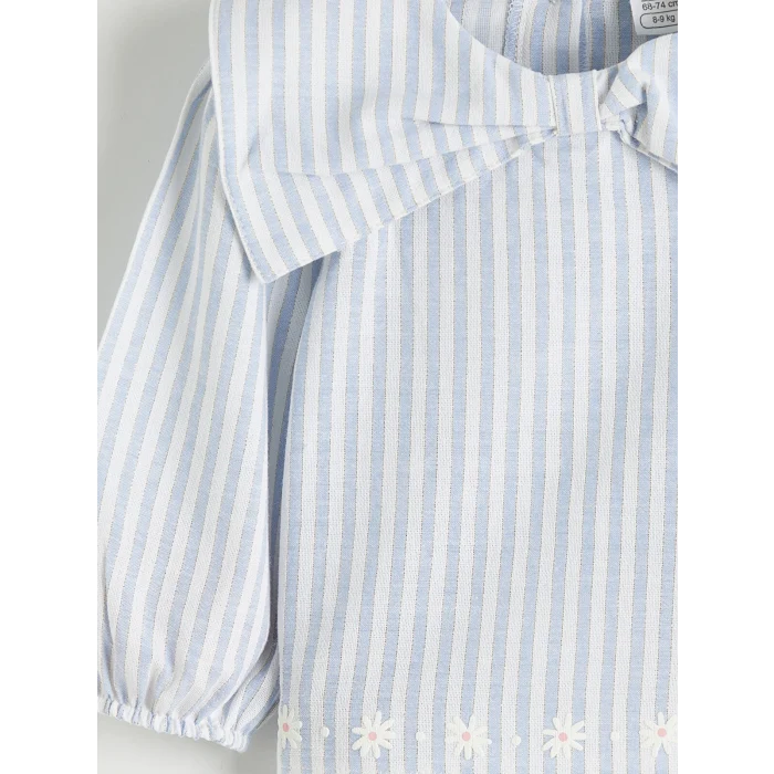 LCW baby Ekru Fiyonk Yaka Detaylı Çizgili Kız Bebek Bluz ve Tayt