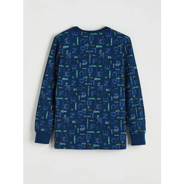 LCW Kids Lacivert Baskılı Bisiklet Yaka Erkek Çocuk Pijama Takımı