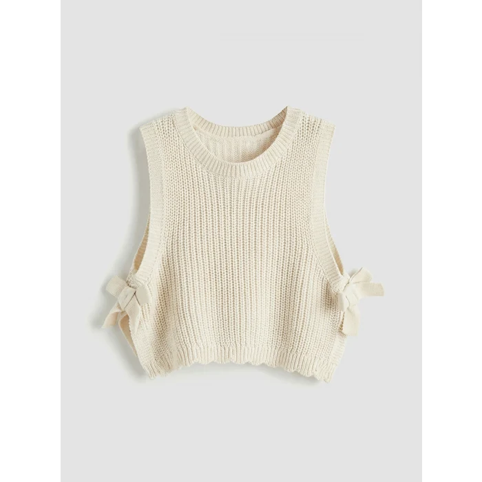 LCW baby Ekru Bisiklet Yaka Kız Bebek Triko Süveter