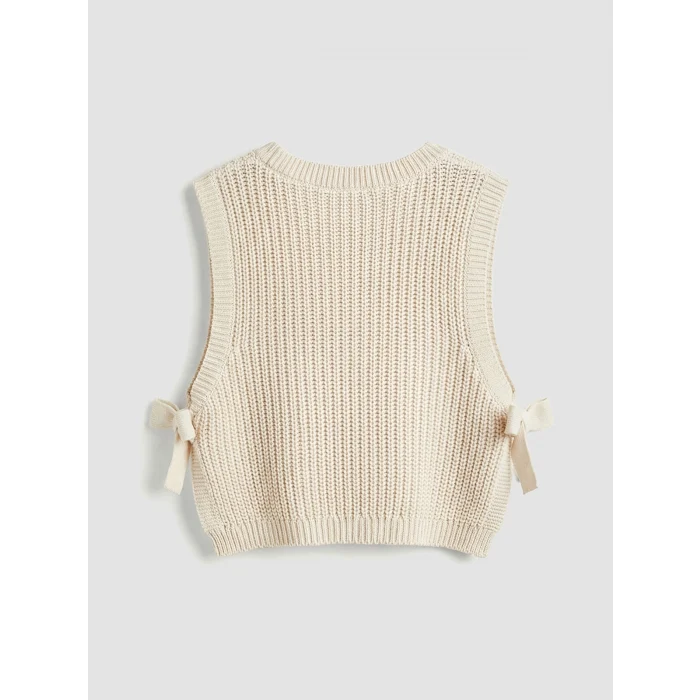 LCW baby Ekru Bisiklet Yaka Kız Bebek Triko Süveter