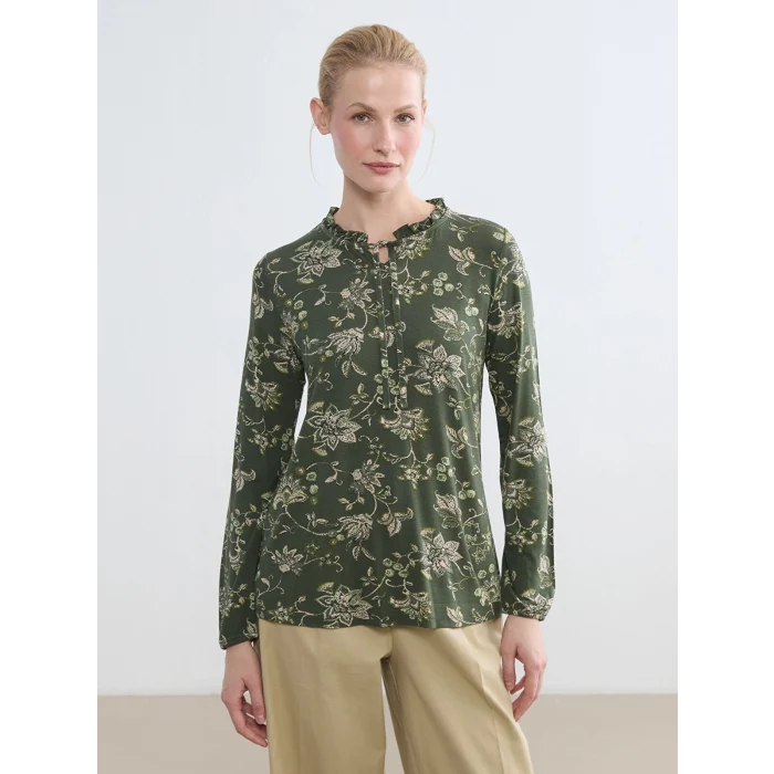 LCW Grace Yeşil Bağlamalı Yaka Desenli Bluz