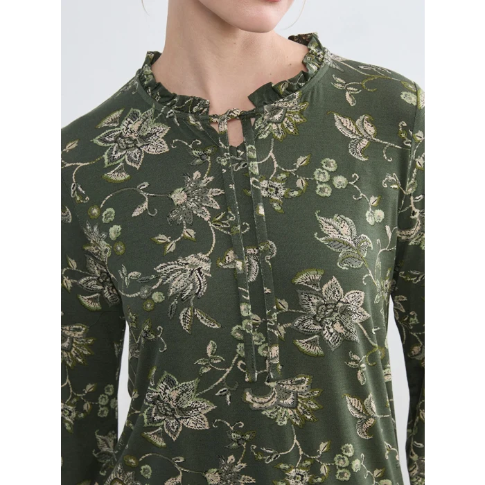 LCW Grace Yeşil Bağlamalı Yaka Desenli Bluz