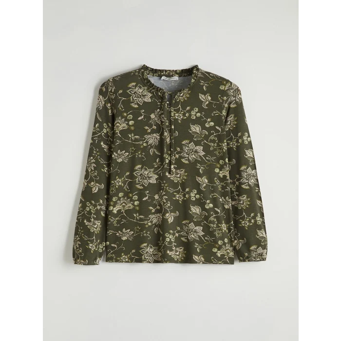 LCW Grace Yeşil Bağlamalı Yaka Desenli Bluz