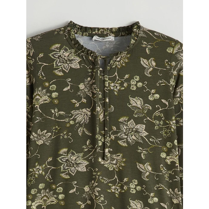 LCW Grace Yeşil Bağlamalı Yaka Desenli Bluz