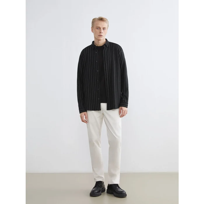 LCW Vision Siyah Regular Fit Uzun Kollu Çizgili Erkek Gömlek