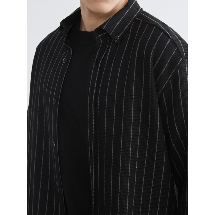 LCW Vision Siyah Regular Fit Uzun Kollu Çizgili Erkek Gömlek