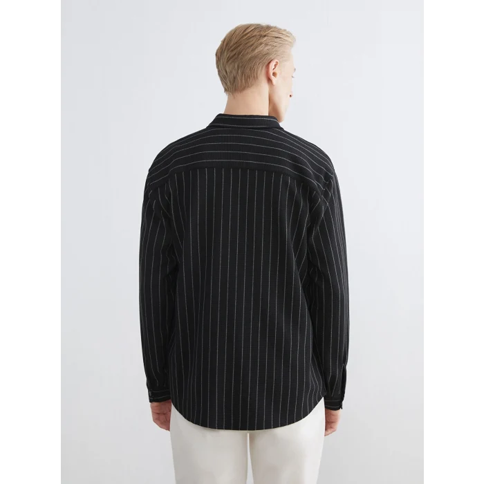 LCW Vision Siyah Regular Fit Uzun Kollu Çizgili Erkek Gömlek