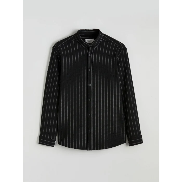 LCW Vision Siyah Regular Fit Uzun Kollu Çizgili Erkek Gömlek