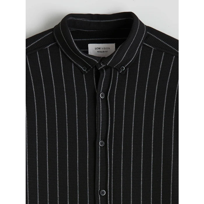 LCW Vision Siyah Regular Fit Uzun Kollu Çizgili Erkek Gömlek