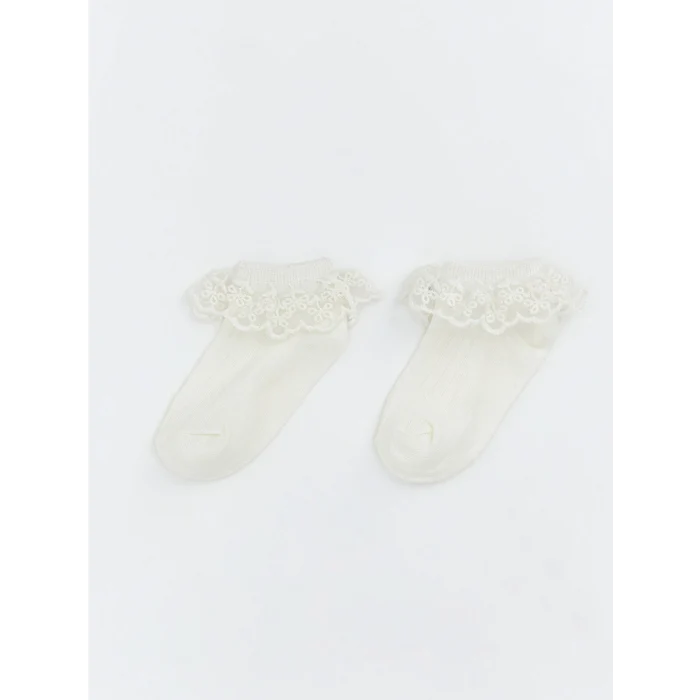 LCW baby Beyaz Dantel Detaylı Kız Bebek Patik Çorap 2li