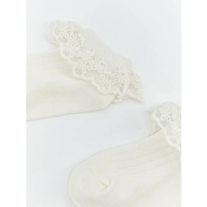 LCW baby Beyaz Dantel Detaylı Kız Bebek Patik Çorap 2li