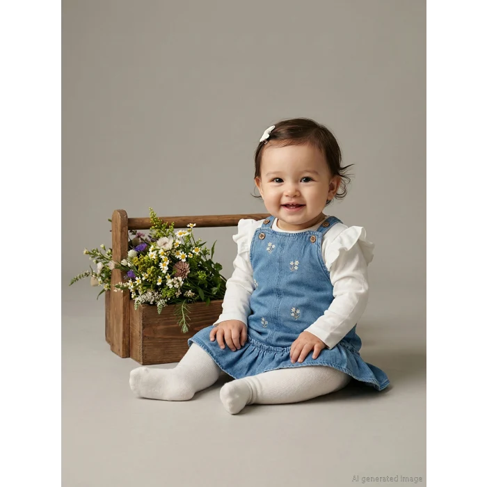 LCW baby Mavi Kız Bebek Jean Elbise ve Bluz 2li