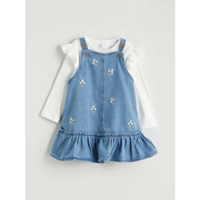 LCW baby Mavi Kız Bebek Jean Elbise ve Bluz 2li