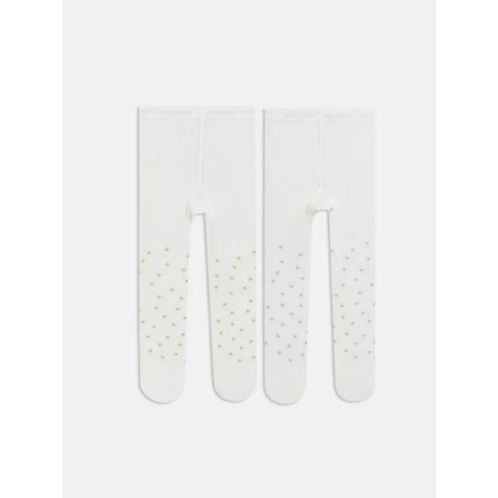 LCW baby Ekru Puantiyeli Kız Bebek Külotlu Çorap 2li