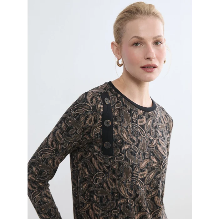 LCW Grace Kahverengi Bisiklet Yaka Desenli Bluz