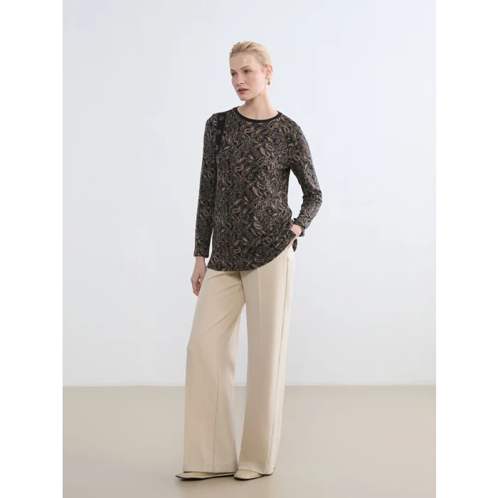 LCW Grace Kahverengi Bisiklet Yaka Desenli Bluz