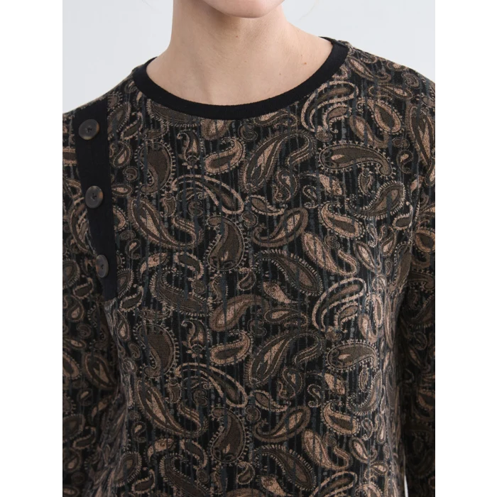 LCW Grace Kahverengi Bisiklet Yaka Desenli Bluz