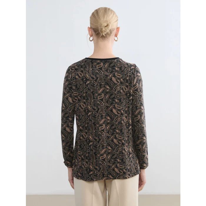 LCW Grace Kahverengi Bisiklet Yaka Desenli Bluz