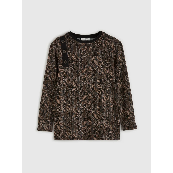 LCW Grace Kahverengi Bisiklet Yaka Desenli Bluz