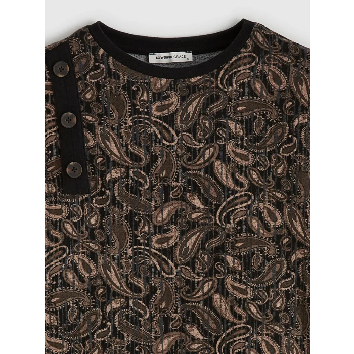 LCW Grace Kahverengi Bisiklet Yaka Desenli Bluz