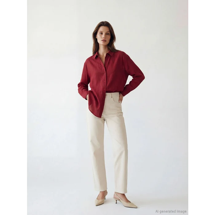 LCW Modest Kırmızı Çizgili Kadın Gömlek Tunik