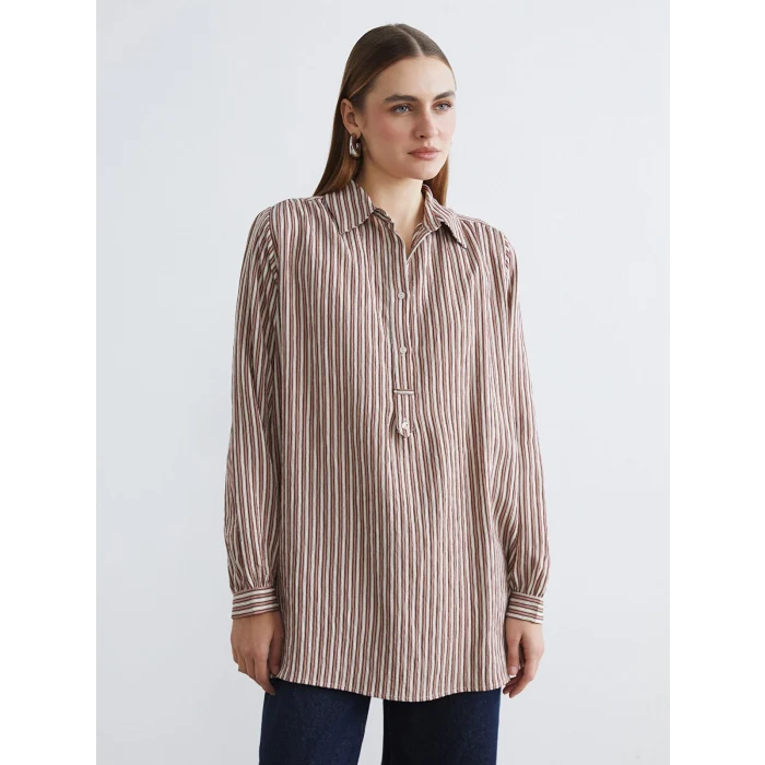 LCW EVERYDAY Karışık Çizgili Oversize Kadın Gömlek Tunik