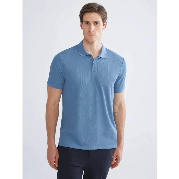 LCW Vision Mavi Polo Yaka Çizgili Erkek Tişört