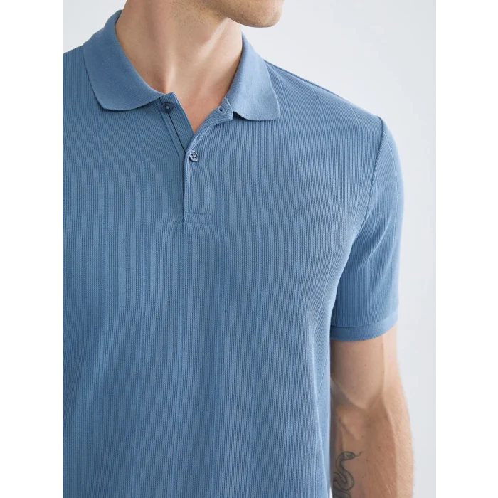 LCW Vision Mavi Polo Yaka Çizgili Erkek Tişört